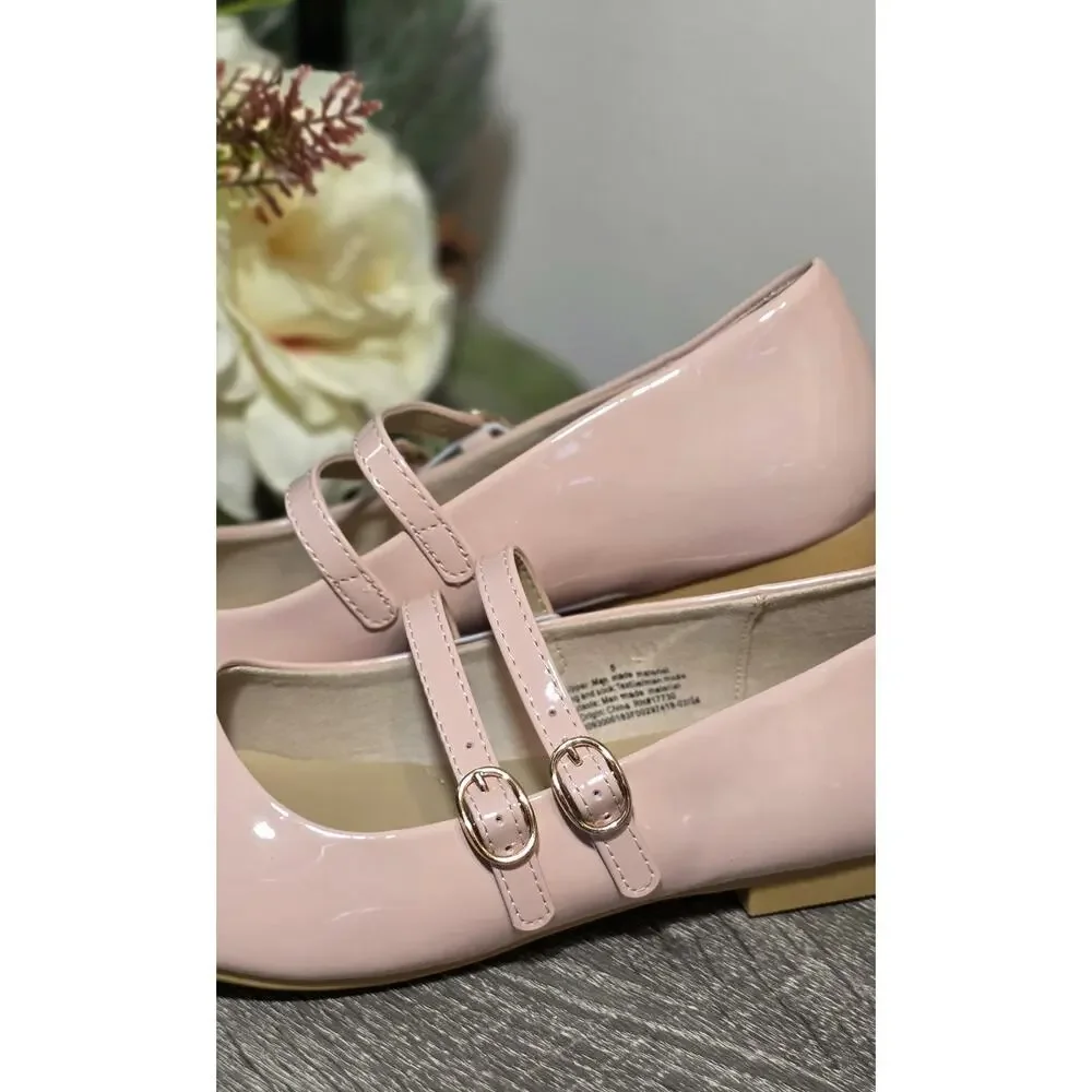 Cat&Jack BigGirls Amelia Mary Jane Flats Double Buckle, Pink, Dress Shoes Size 5